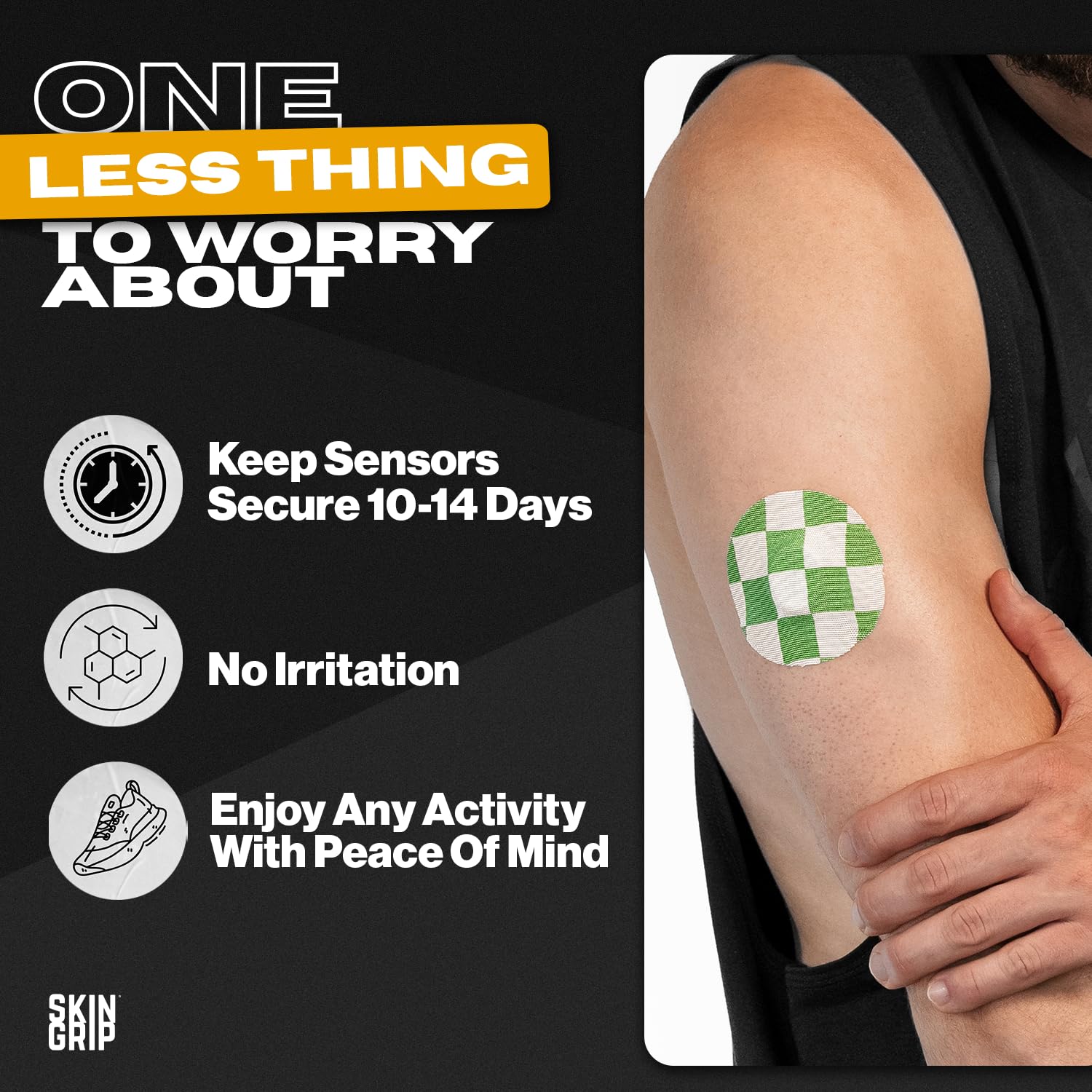 Sweatproof Skin Grip patch stays in place during training