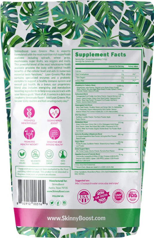 SkinnyBoost Lean Greens Plus scoop ready for daily mixing.