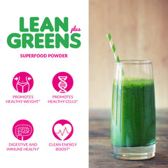 SkinnyBoost Lean Greens Plus shaker ready to blend a smoothie.