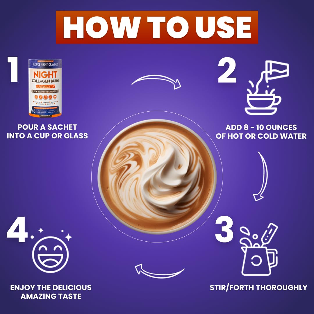 Evening latte-style drink prepared with Night Collagen Burn for weight management