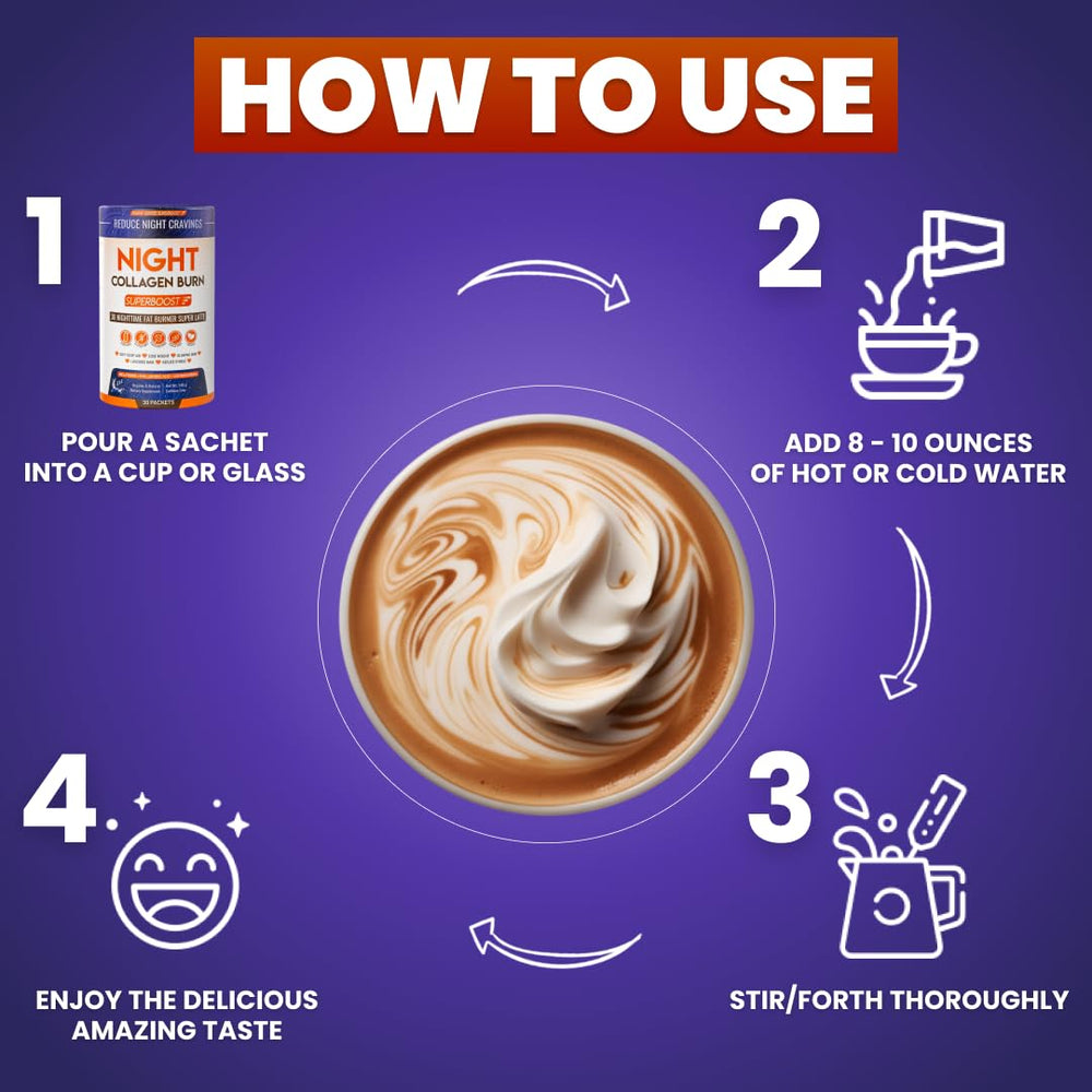 Evening latte-style drink prepared with Night Collagen Burn for weight management