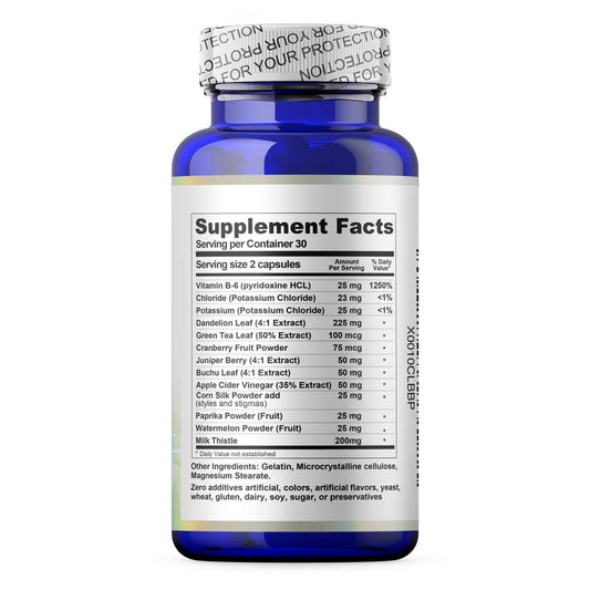 Close-up of Skinny Feet label highlighting natural diuretic support.