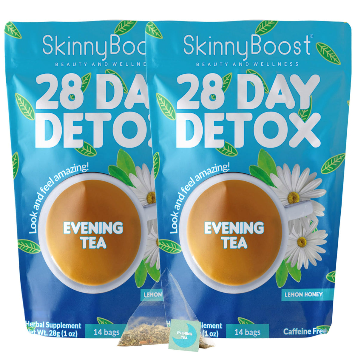 SkinnyBoost Evening Tea 2-pack lemon honey box for gentle detox