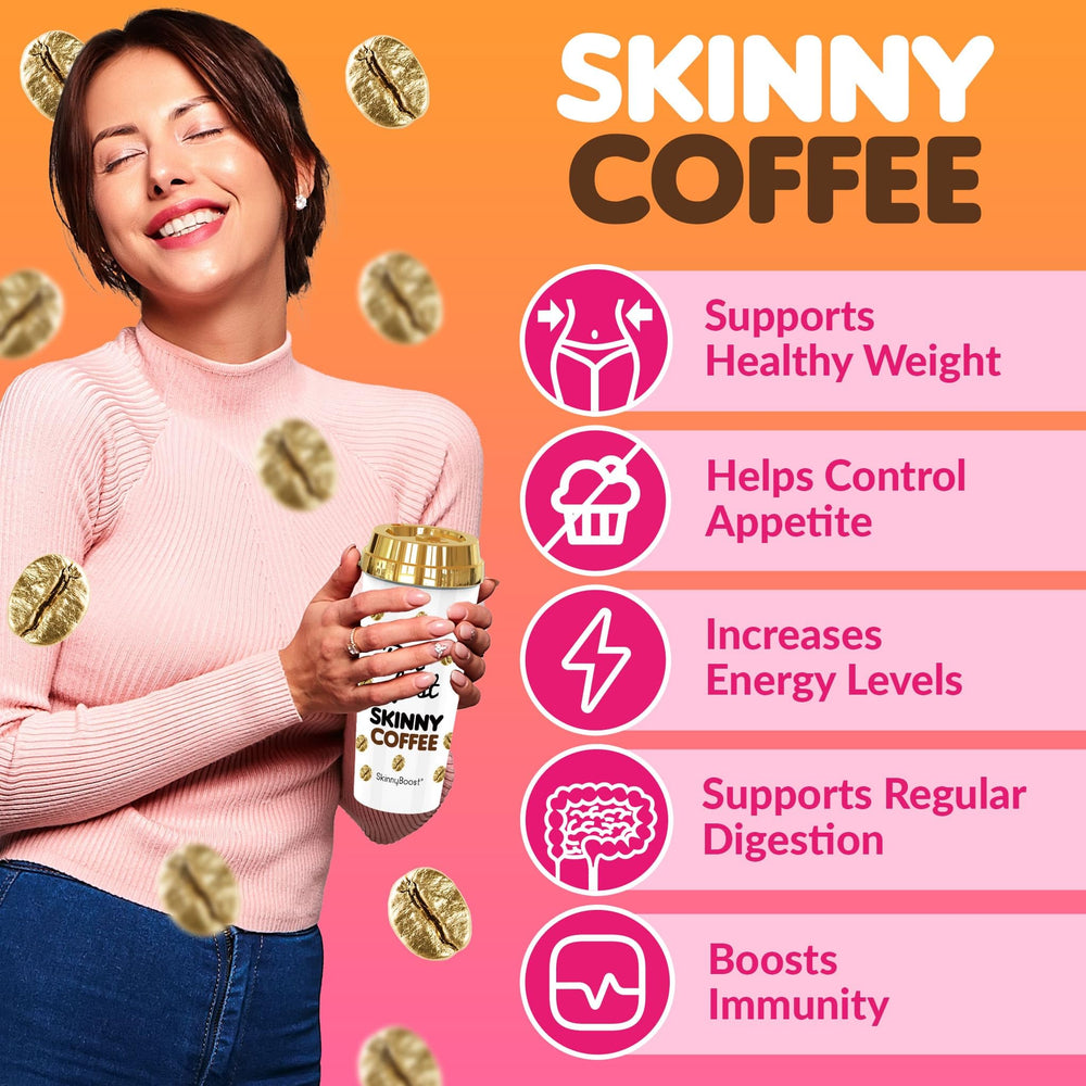 Box packaging of SkinnyBoost vanilla coffee sticks for convenient use