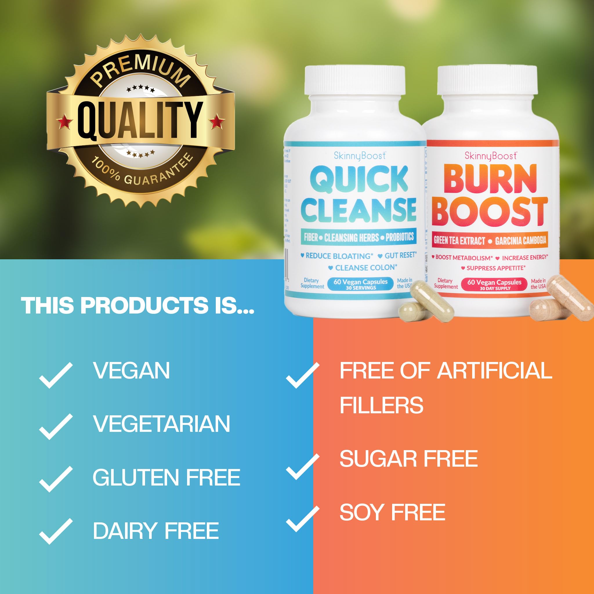 SkinnyBoost USA-made label on bottle, quality standards for peace of mind.