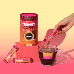 Ingredients label of SkinnyBoost vanilla skinny coffee sticks showing natural components
