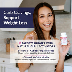 SkinnyFit GLP-1 Natural probiotic blend label highlights gut health benefits.