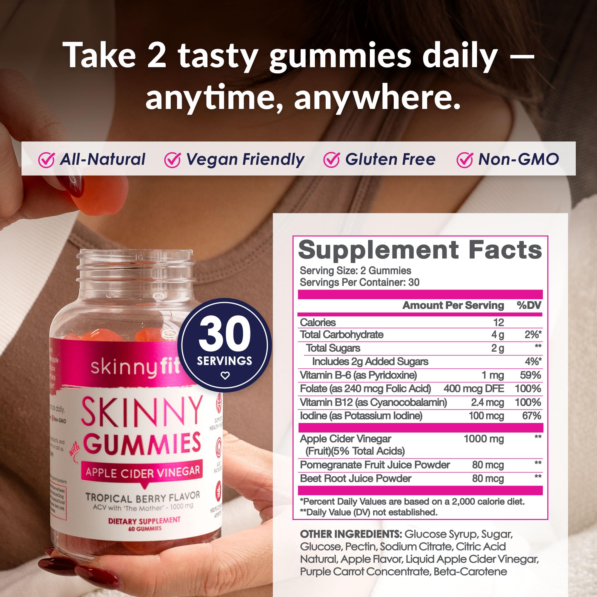 SkinnyFit serving-size label guides consistent daily dosing.