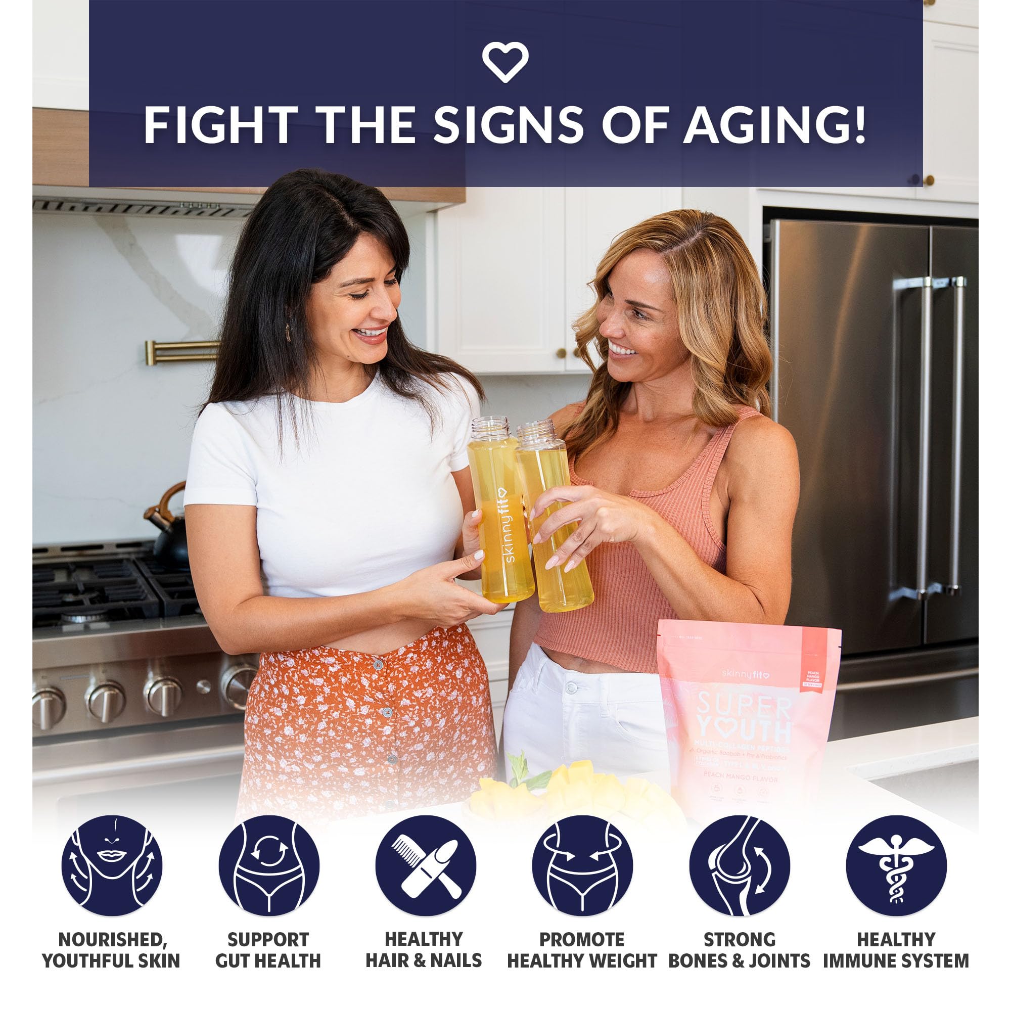 SkinnyFit Super Youth Collagen being poured into a glass for easy mix.