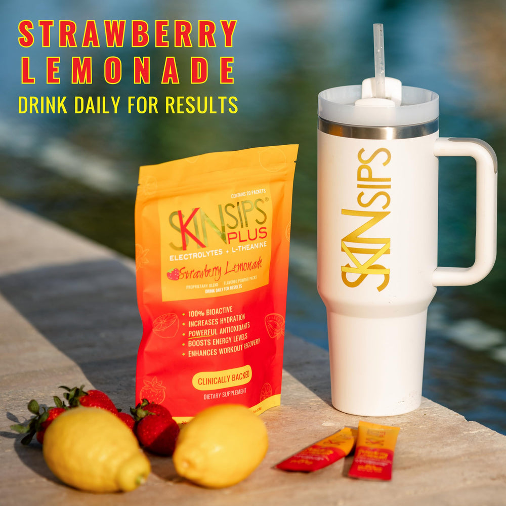 SkinSips Plus Electrolyte powder being stirred into water