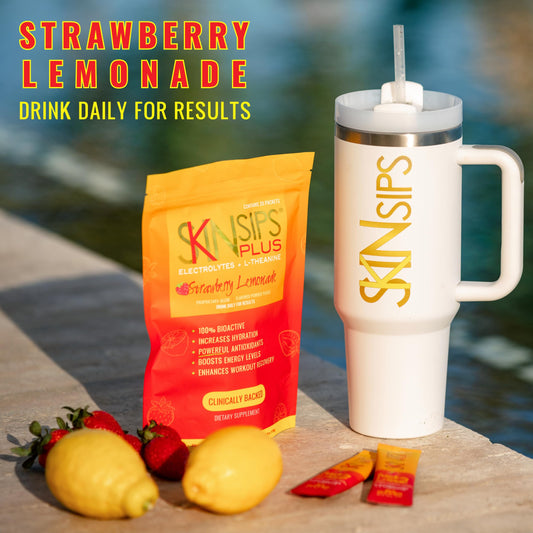 SkinSips Plus Electrolyte powder being stirred into water