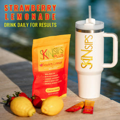 SkinSips Plus Electrolyte powder being stirred into water