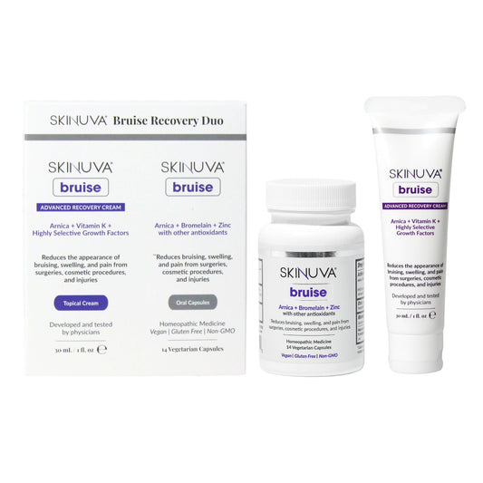 Skinuva bruise supplement bottle for everyday skin appearance support.