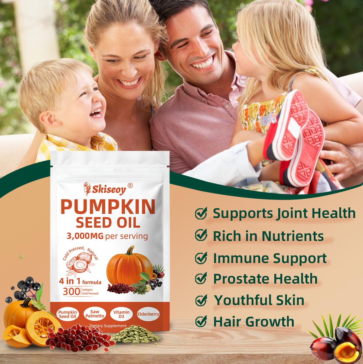 Skiseoy organic pumpkin seed oil softgels with clear label