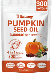 Skiseoy pumpkin seed oil bottle with saw palmetto for daily wellness.