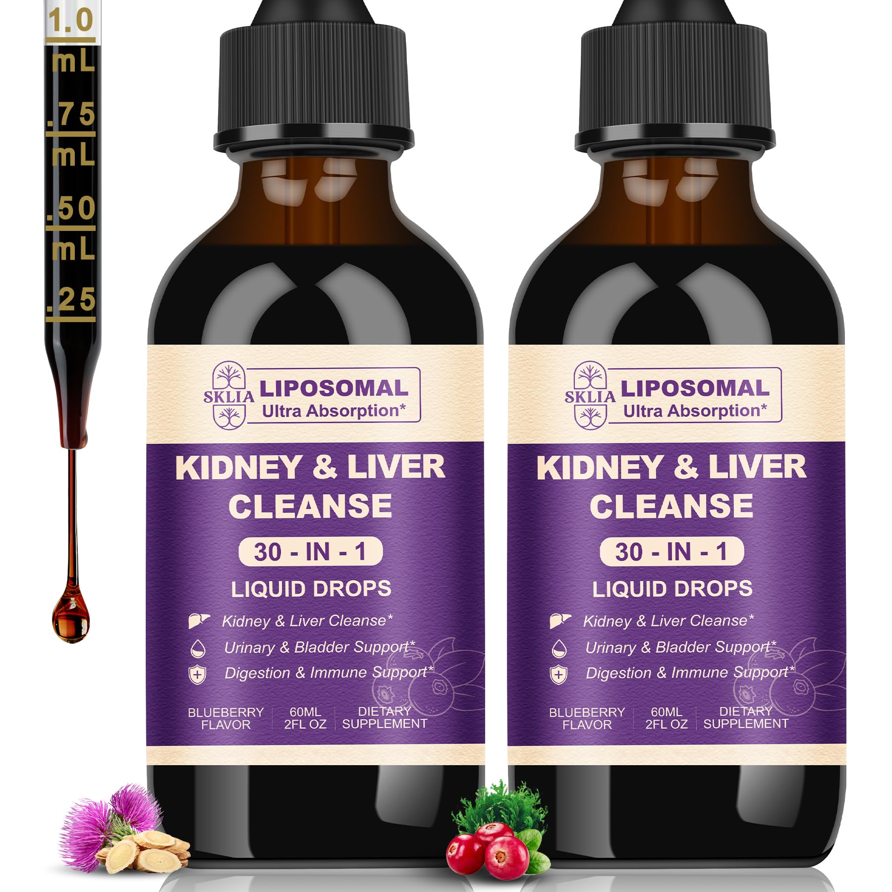 SKLIA 30-in-1 detox bottle for easy daily kidney and liver support.
