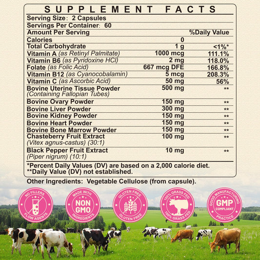 SKLIA women organ blend ingredients plate highlights vitamins and minerals.