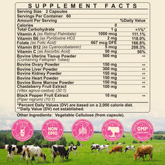 SKLIA women organ blend ingredients plate highlights vitamins and minerals.