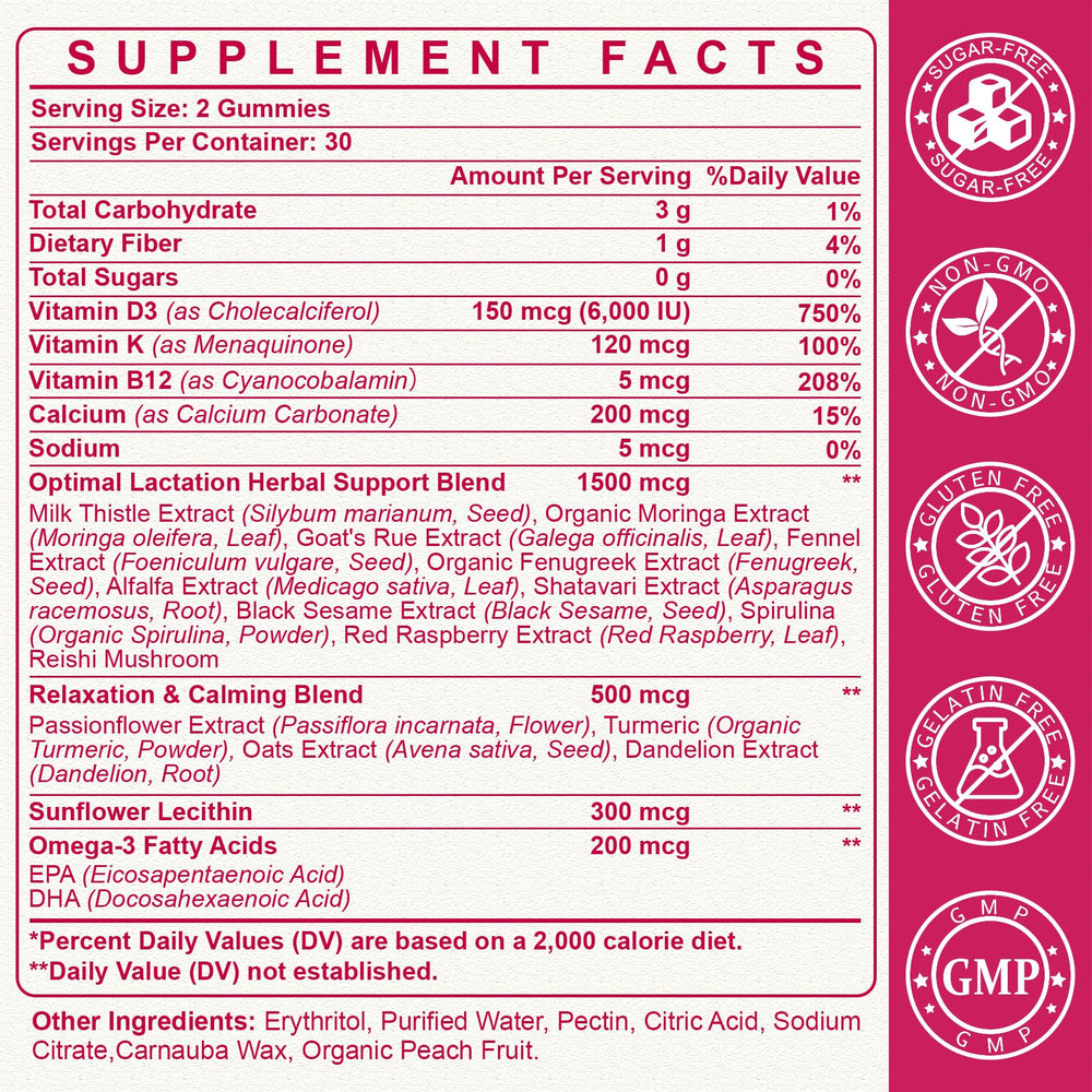 SKLIA liposomal lactation gummies in peach flavor for easy postpartum nourishment