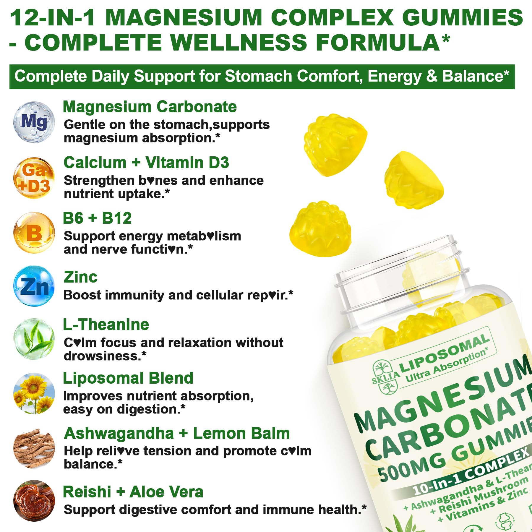 SKLIA liposomal magnesium gummies night-relaxation—L-theanine and lemon balm support calm evenings