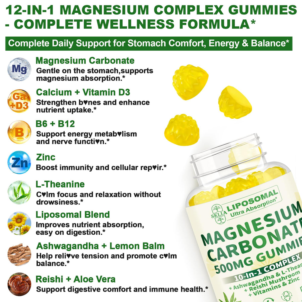 SKLIA liposomal magnesium gummies night-relaxation—L-theanine and lemon balm support calm evenings
