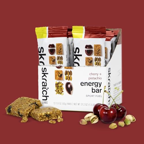 Skratch Labs Energy Bar Cherry Pistachio bar close-up showcases real-food energy