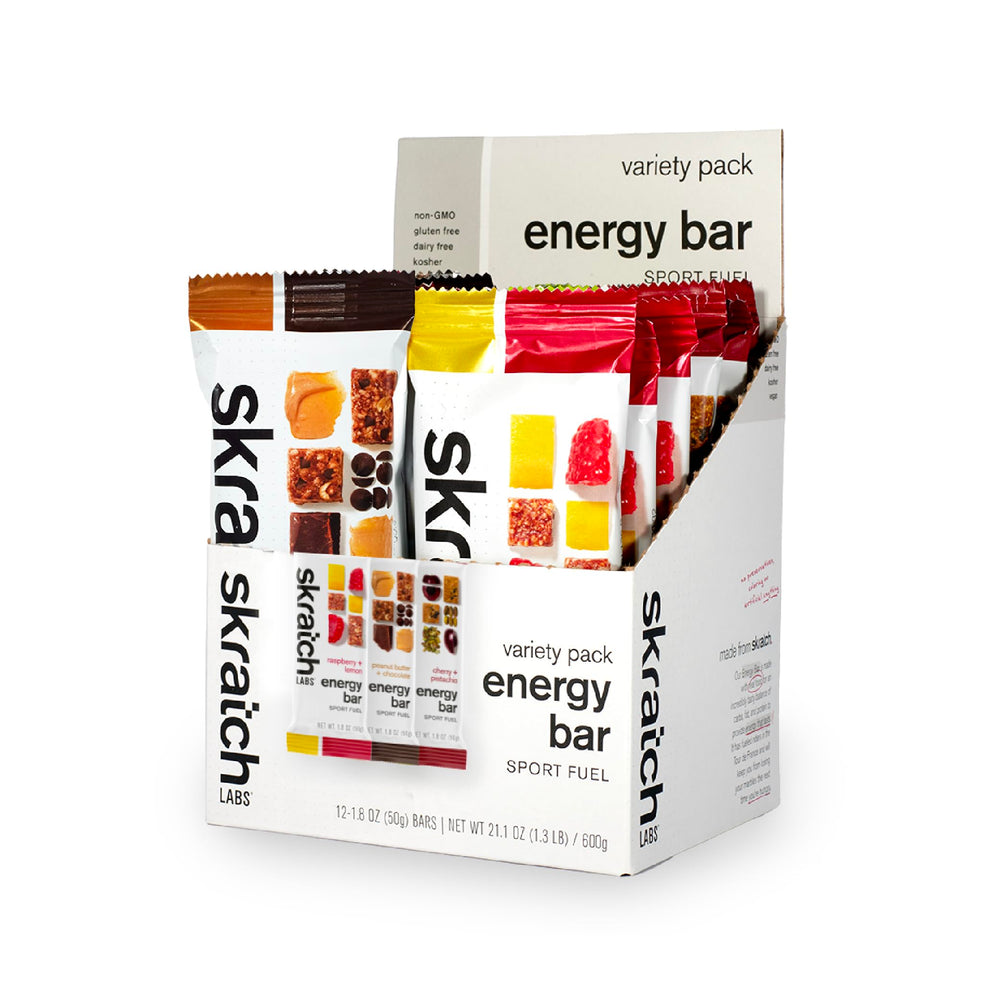 Skratch Labs Energy Bar Variety Pack front hero showcases convenient on-the-go fuel for workouts