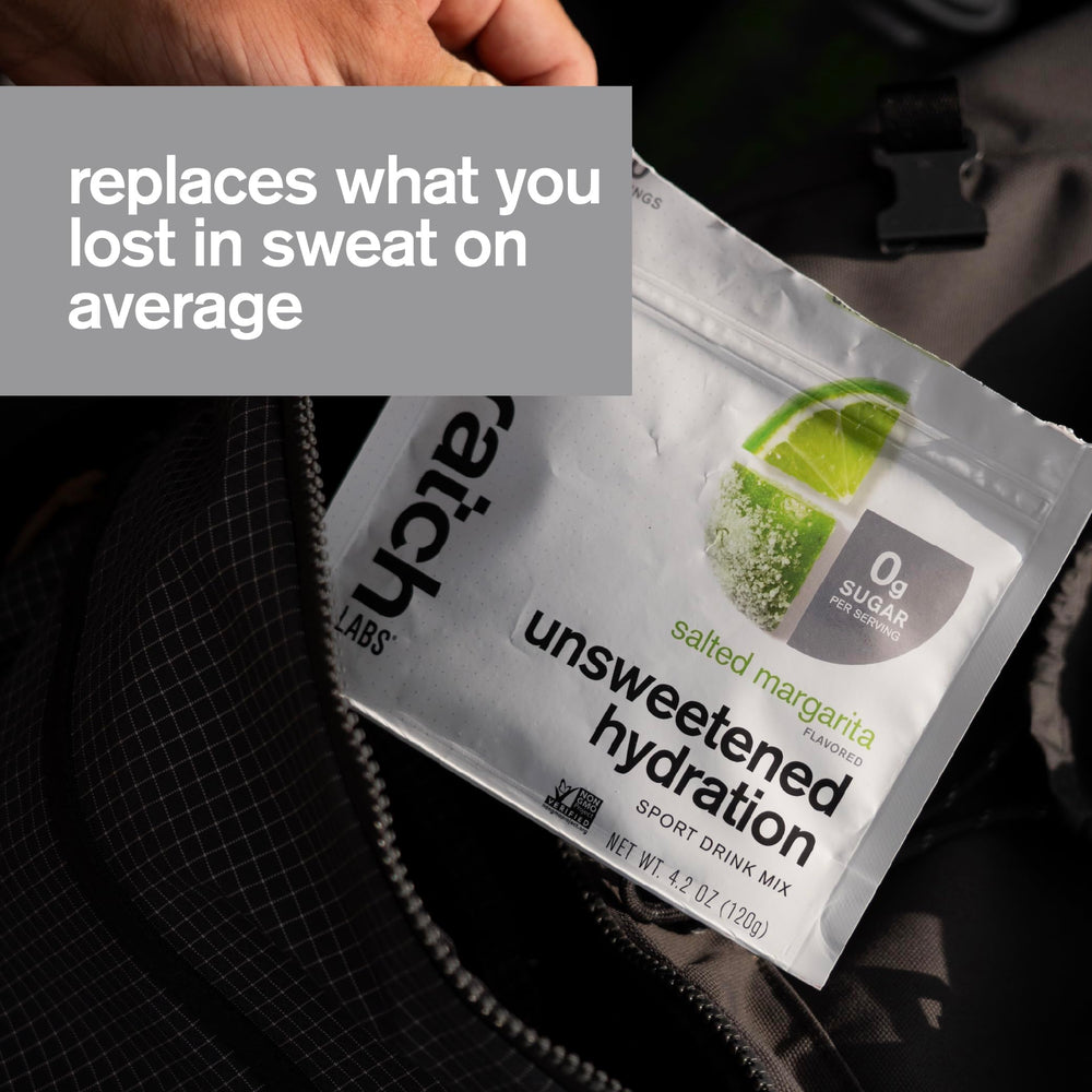 Ingredients panel of Skratch Labs Unsweetened Hydration highlighting real fruit and no sugar