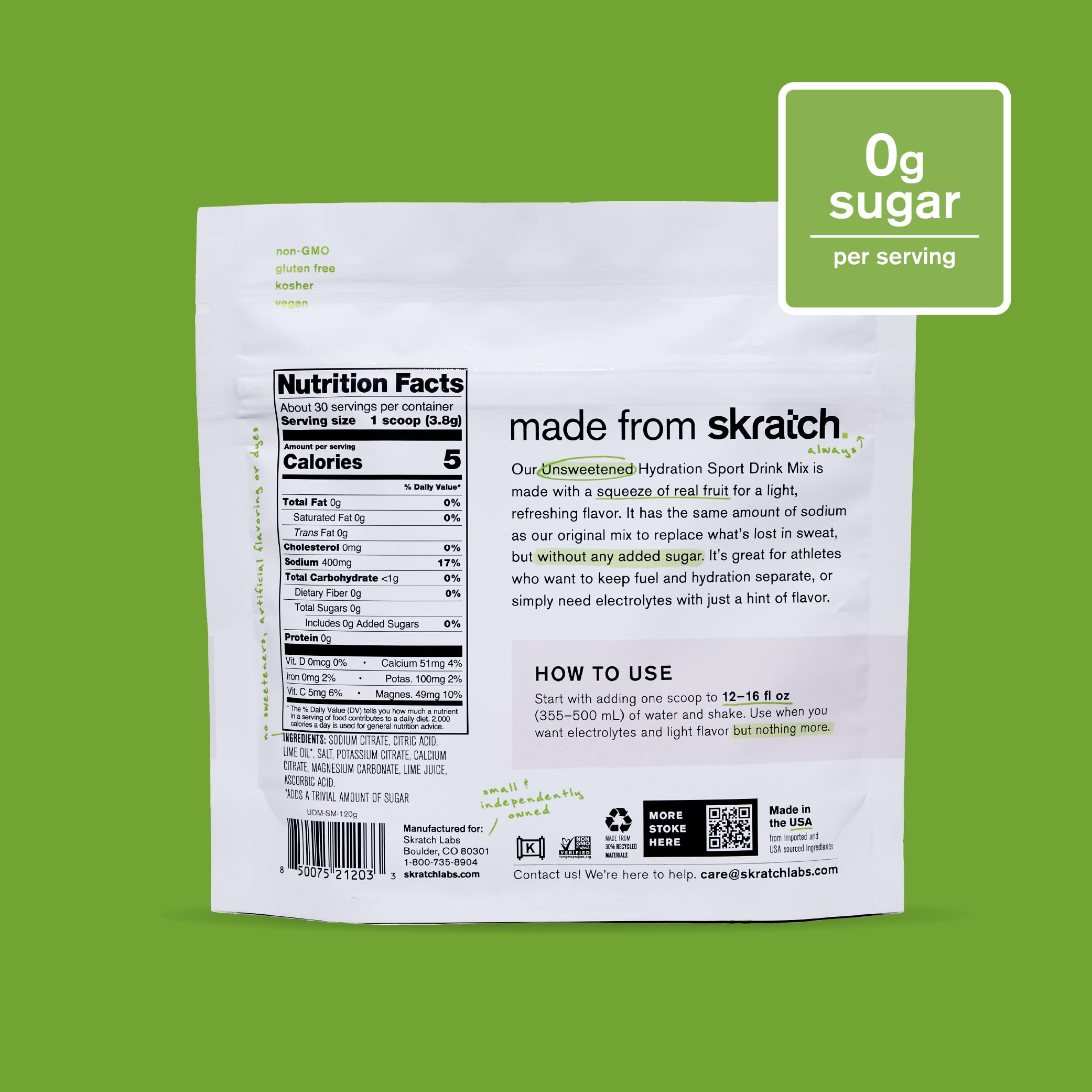 Compact Skratch Unsweetened Hydration packaging in a travel-friendly pouch