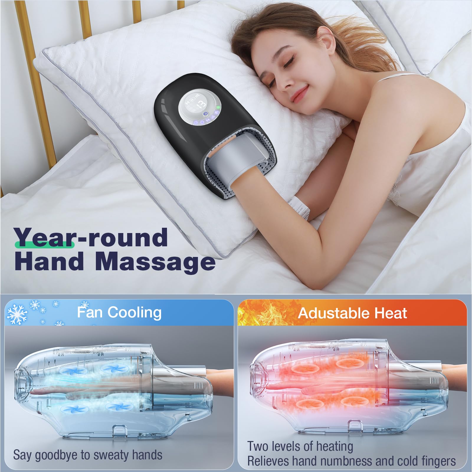 SKRFORM Hand Massager with two heating levels for warmth and relief.
