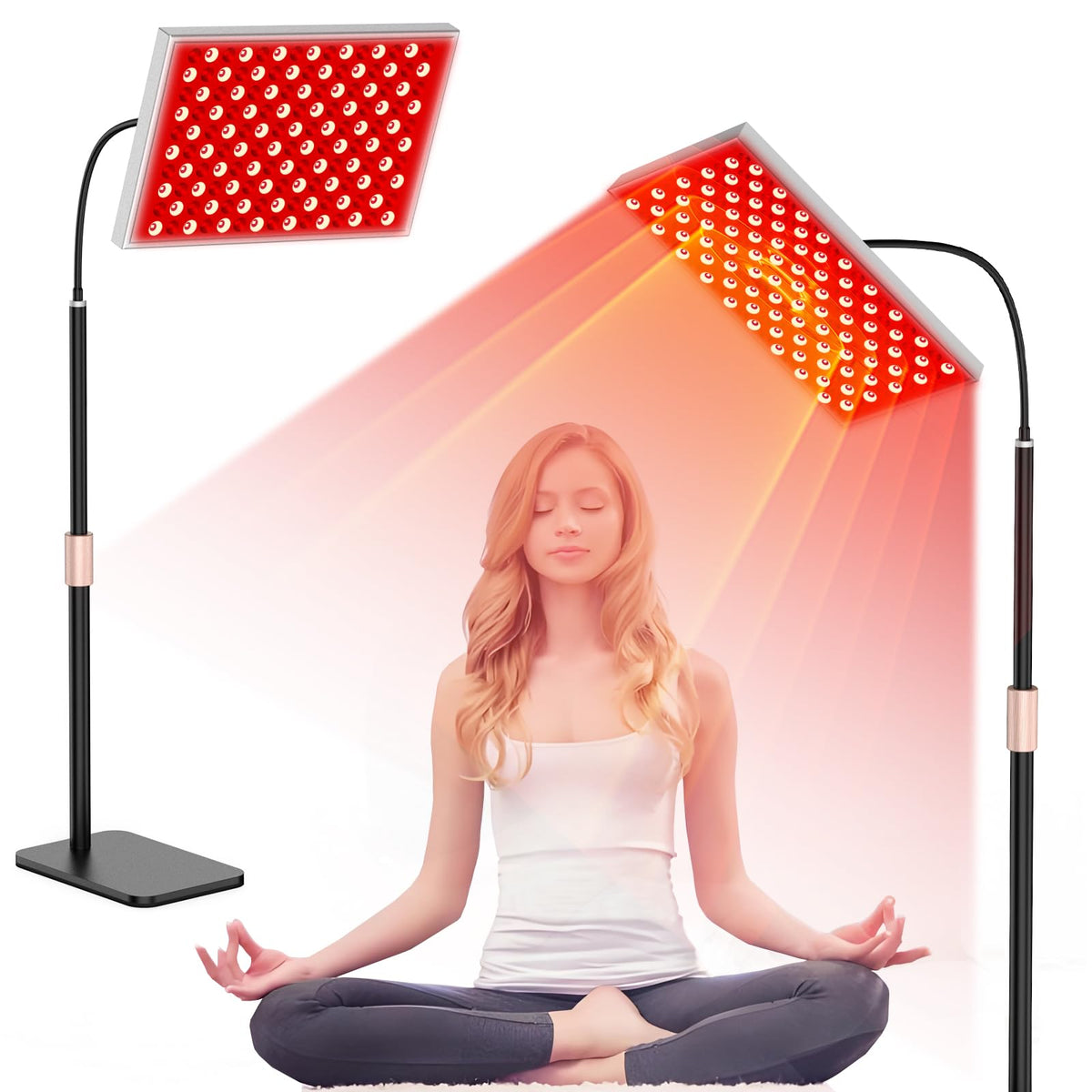 Skylaxy red light therapy panel setup with adjustable stand for easy home use.