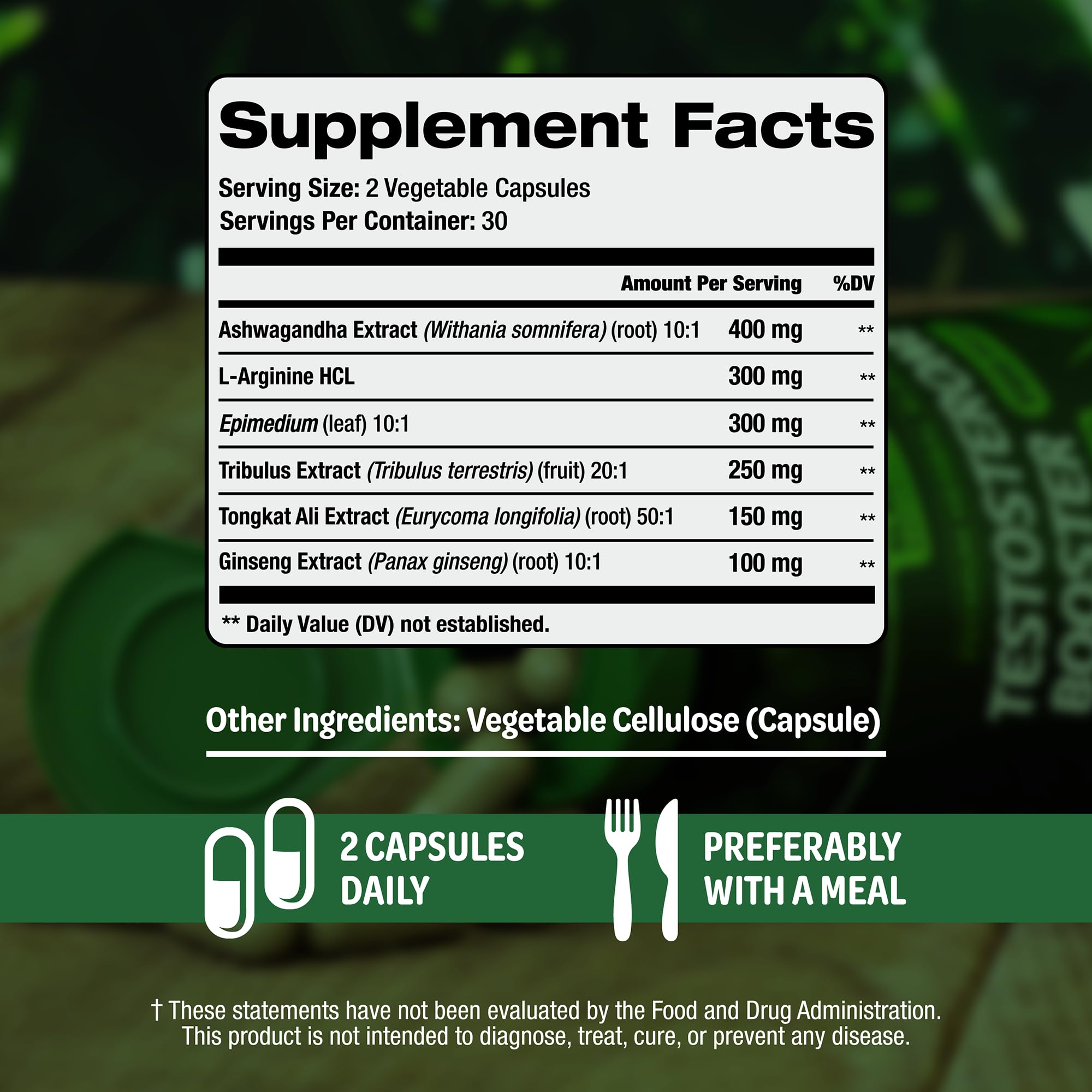 SLADAK NATURALS testosterone booster bottle back detailing ingredients and directions.