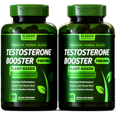 SLADAK NATURALS testosterone booster bottle front with bold label for daily vitality.