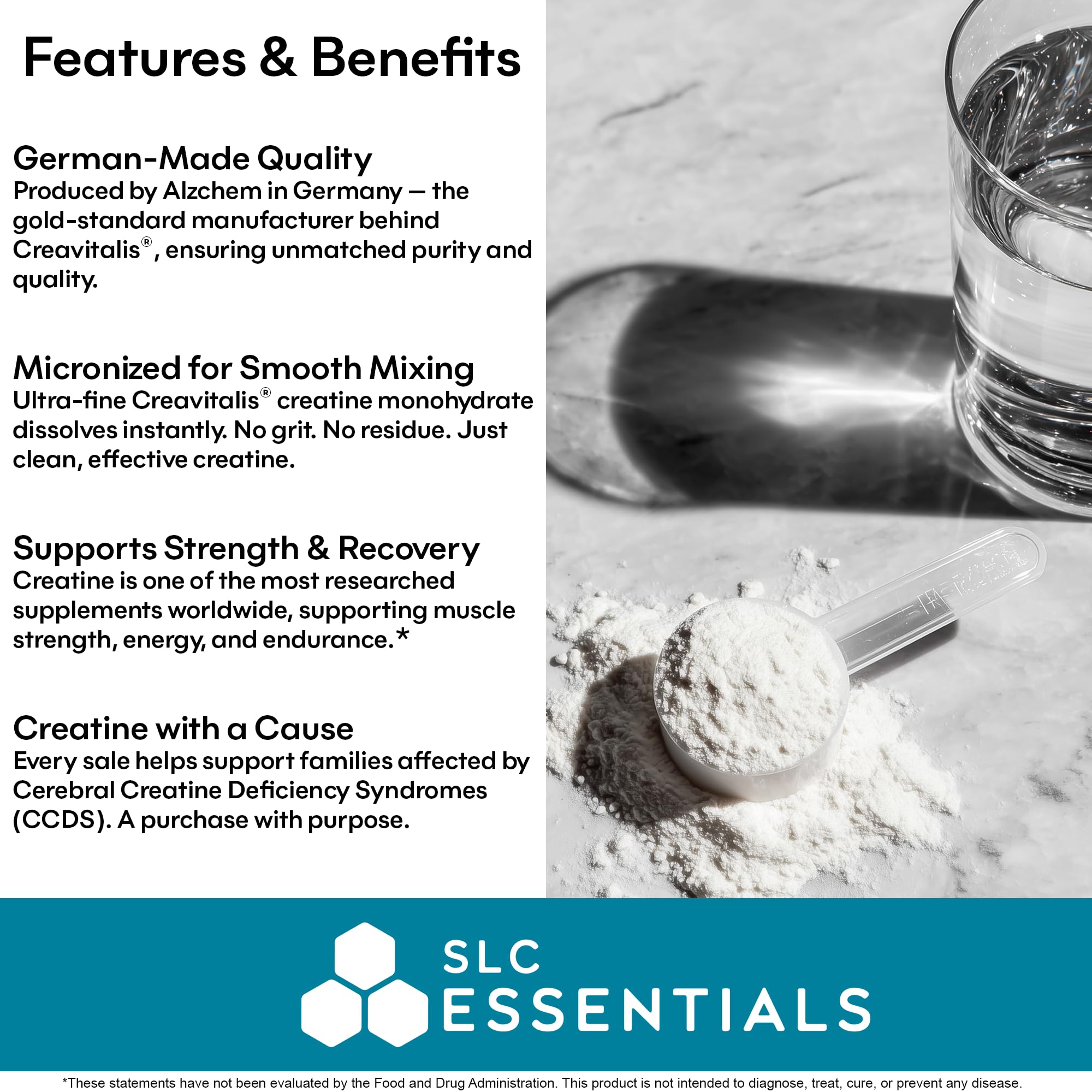 SLC Essentials Creatine Monohydrate German-made by Creavitalis for quality