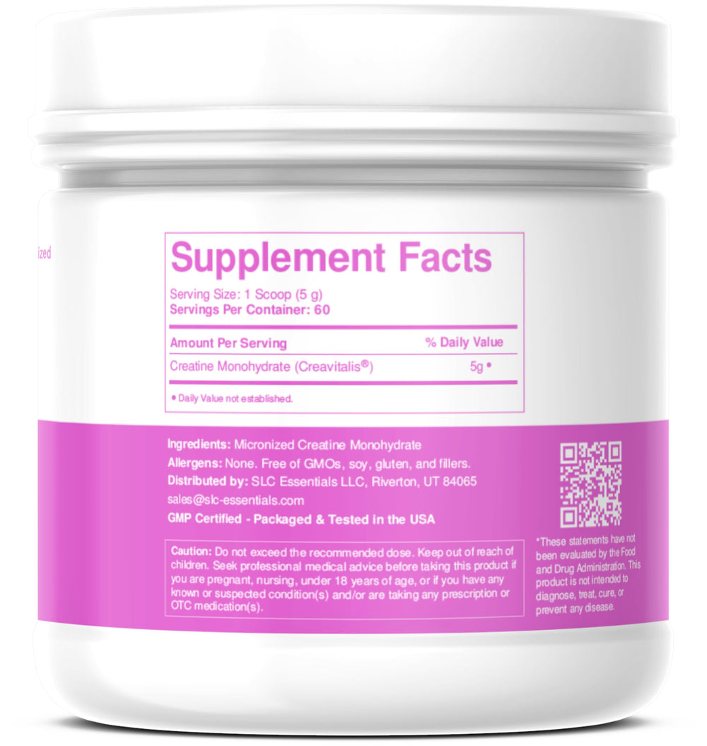 SLC Essentials Creatine Monohydrate micronized for quick dissolve in water or juice