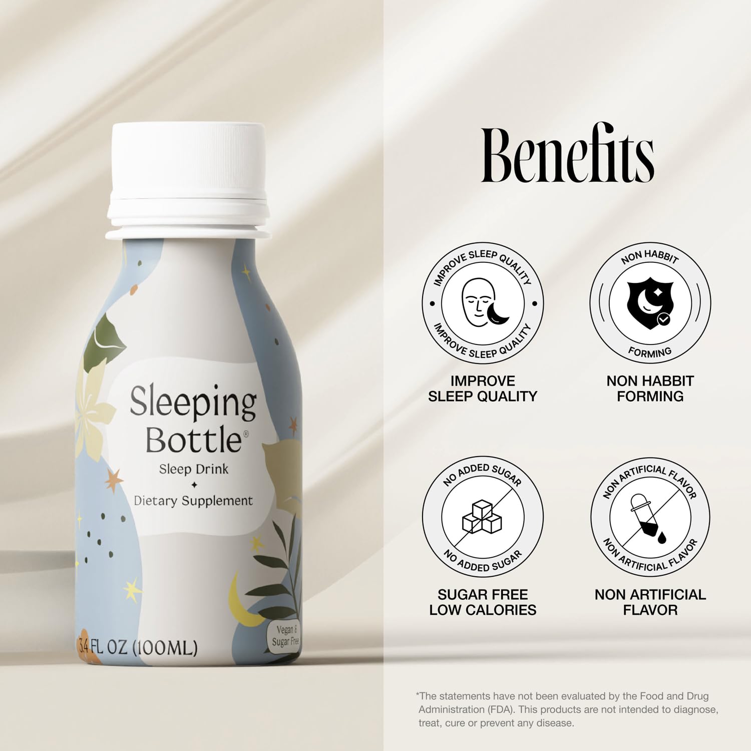 Sleeping Bottle natural ingredients tart cherry close-up emphasizing vegan formula