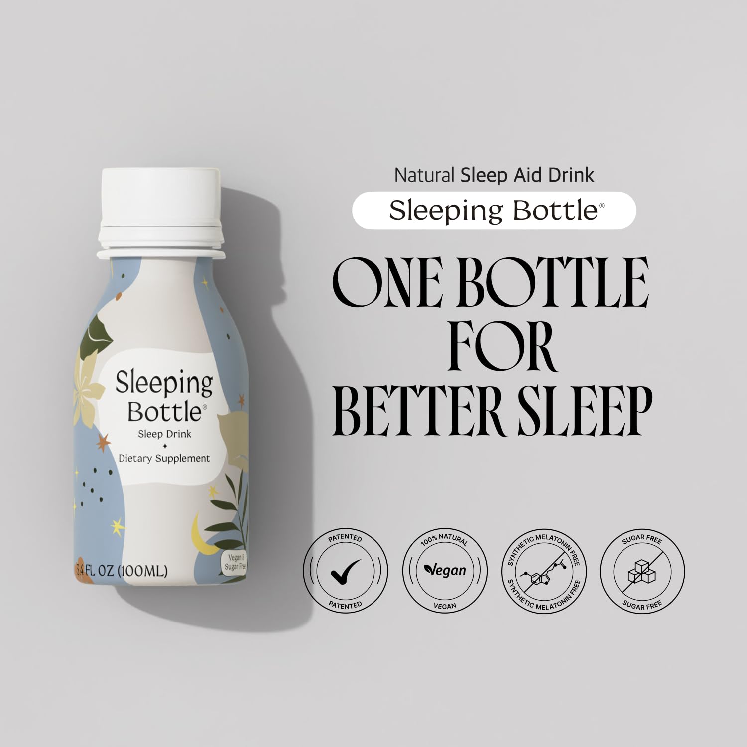 Sleeping Bottle pour into glass at bedtime for a simple pre-bed ritual