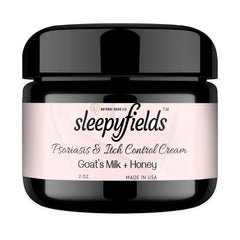 SLEEPY FIELDS psoriasis cream bottle close-up highlighting deep hydration