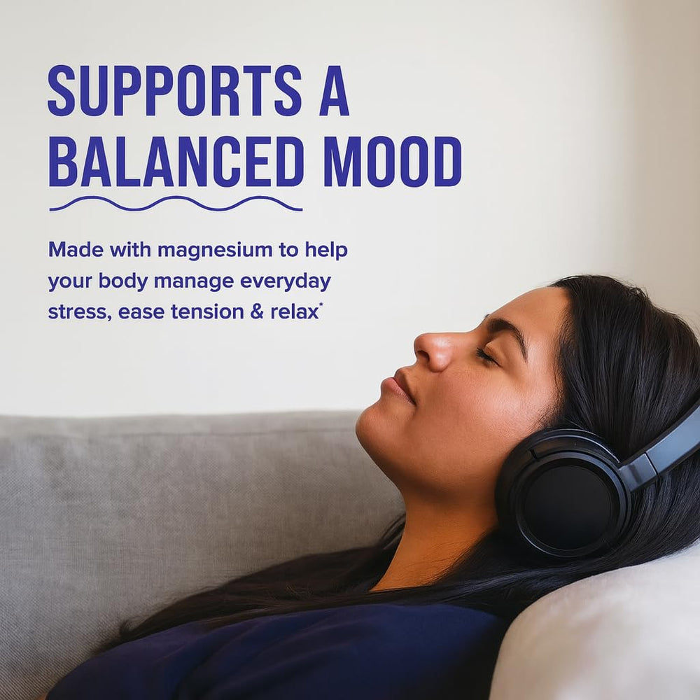 Sleepy Vibes bottle on nightstand signals vegan, non-habit forming sleep support for busy evenings.