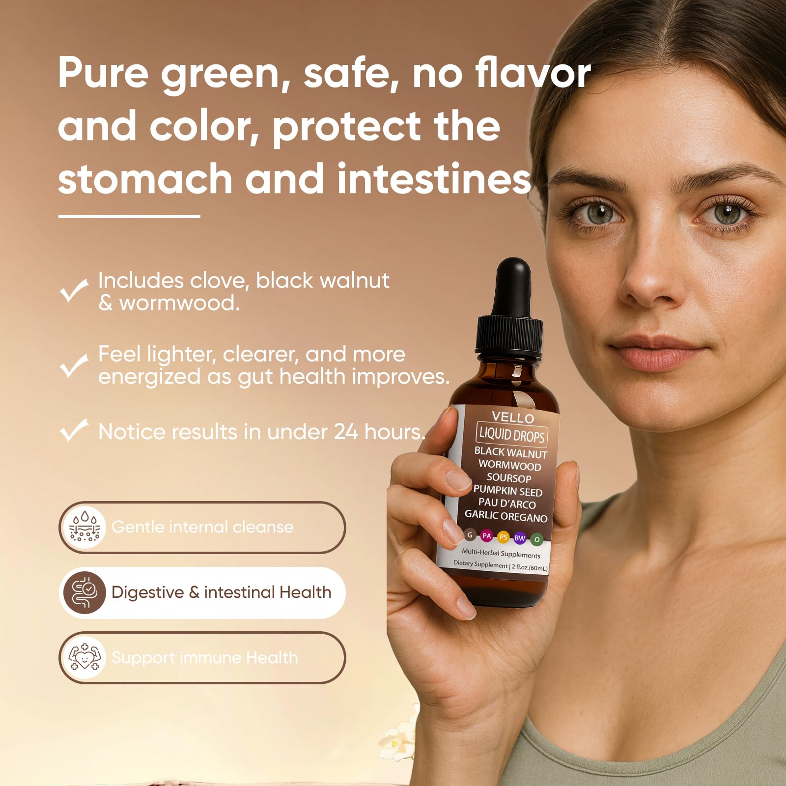 Slifthistle Vello drops close-up highlighting natural ingredients for digestive balance.