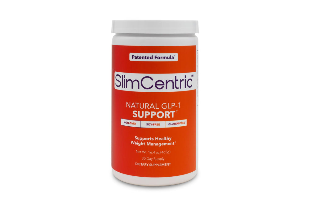SlimCentric GLP-1 powder dissolving in water for easy mixing.