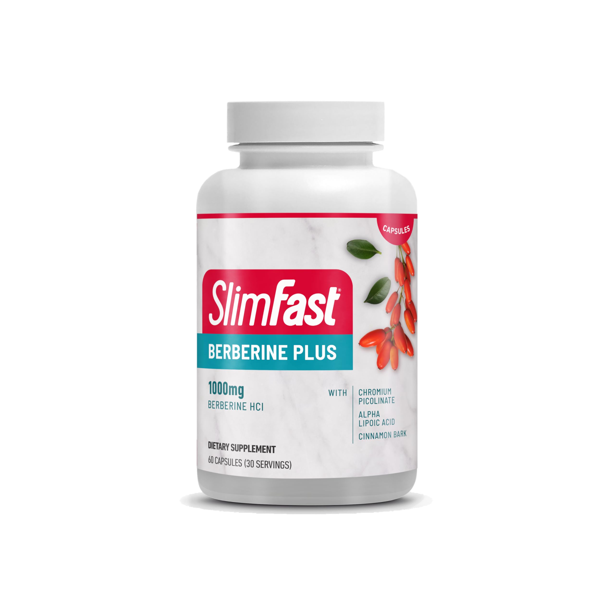 SlimFast Berberine Plus capsules bottle showing 1000mg berberine per serving.