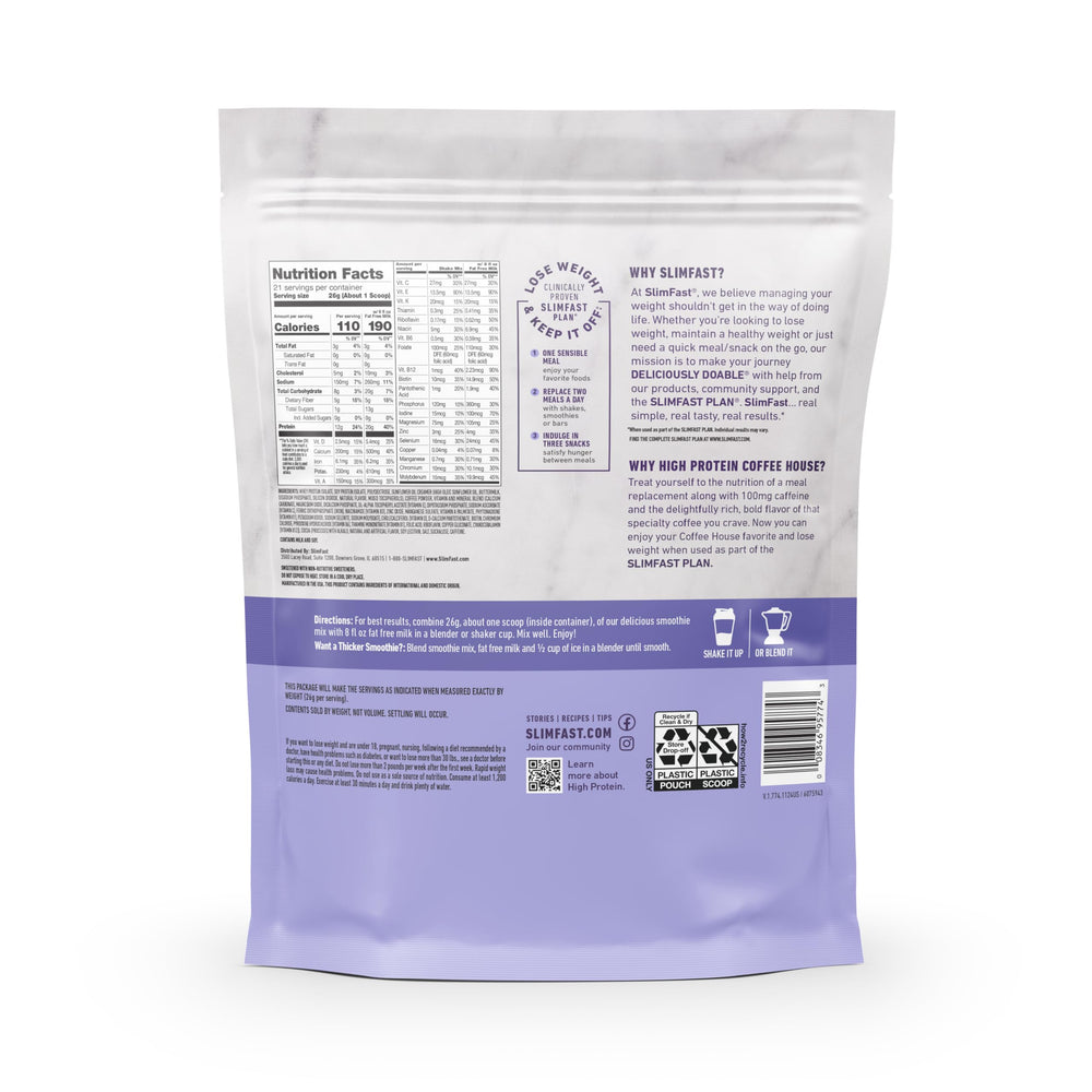 SlimFast High Protein Coffee House Smoothie morning routine; ready-to-blend convenience.
