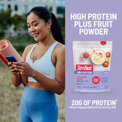 SlimFast smoothie powder dissolving in cup for quick hunger-control shake
