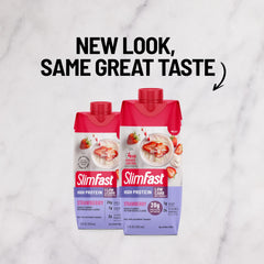 SlimFast bottle pour highlights ready-to-drink protein for quick meals