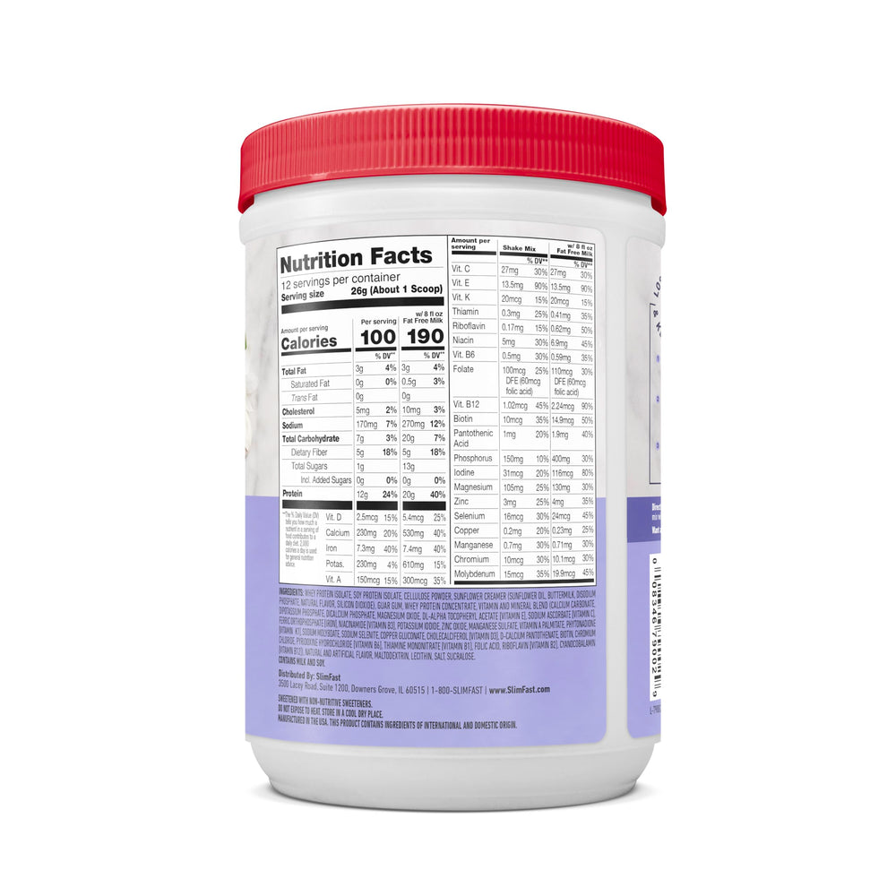 SlimFast vanilla-cream shake in a glass demonstrates convenient on-the-go nourishment.