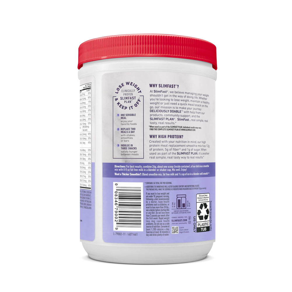 SlimFast vanilla-cream shake preparation glass shows a ready-to-enjoy meal replacement.