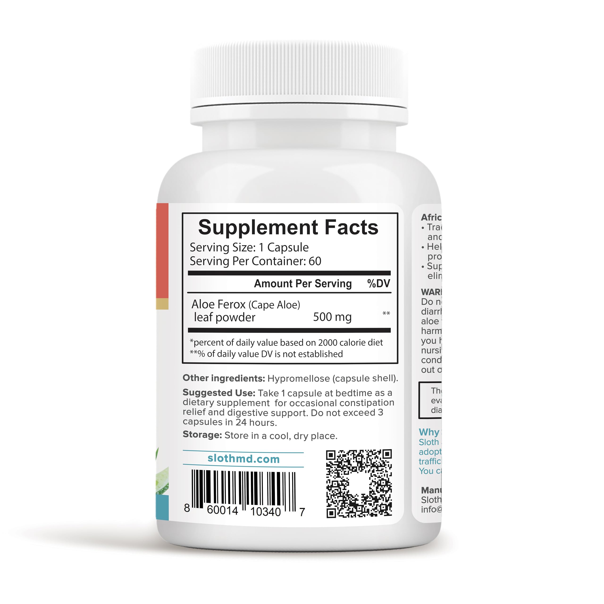 SLOTH MD Aloe Ferox capsules close-up highlighting high potency digestive support