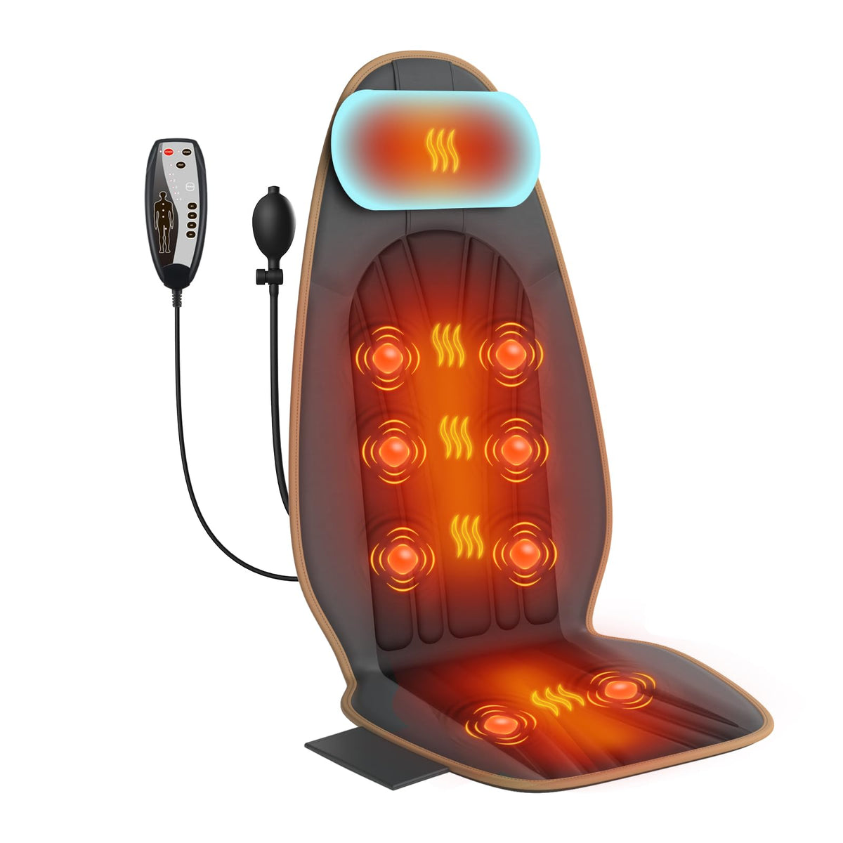 SLOTHMORE back massager chair showing eight motor zones for targeted relief.