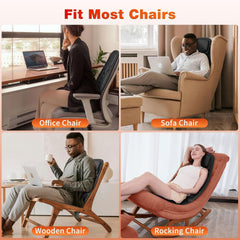 SLOTHMORE customizable massage settings target neck, upper back, lower back, or seat.